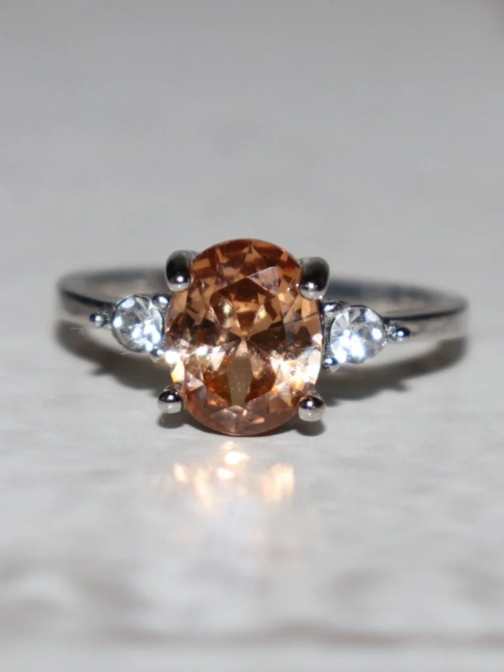 ✨ Size 9.5 Silver Ring · Peach Oval Stone · NWOT